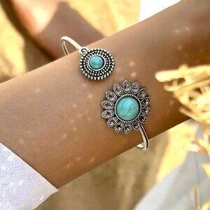 Vintage Style Turquoise Cuff Bracelet Boho Hippie Native Southwest Blue Silver